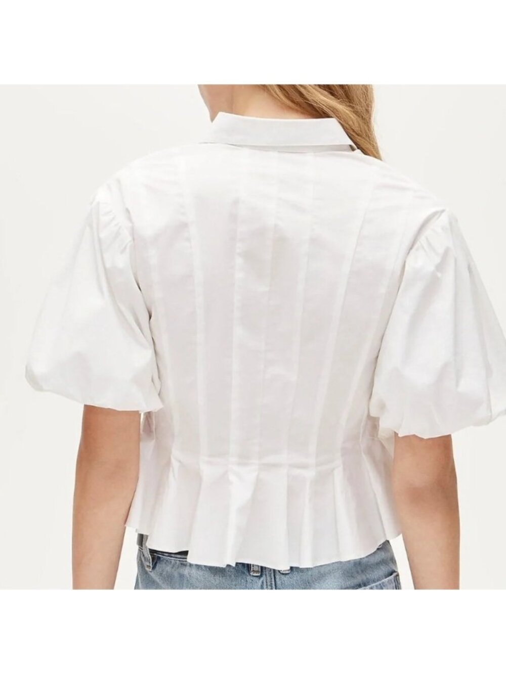 J.Crew Puff-Sleeve Button-Up Shirt Sz 10 White Slim Peplum Top Coquette Romantic - Picture 2 of 15
